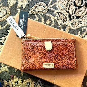 Consuela slim wallet, tooled leather.